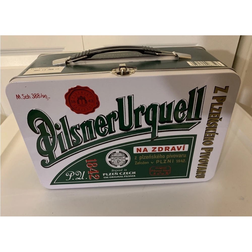 White and Green Men's lunch box Pilsner urquell‎ empty